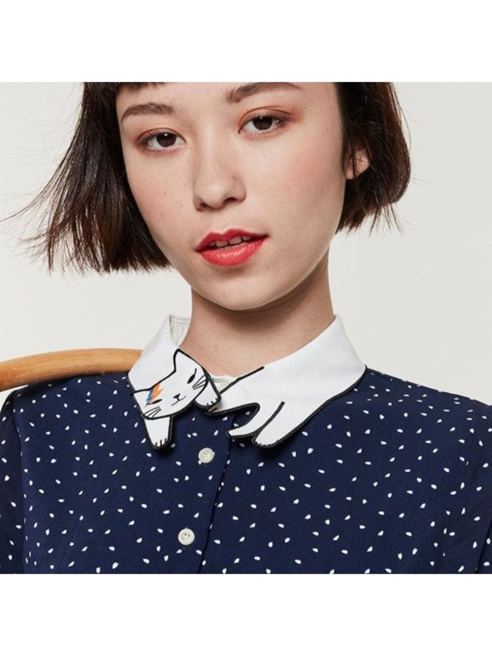 NWT Miss Patina Bowie Cat Collar Polka Dot Dress Small
